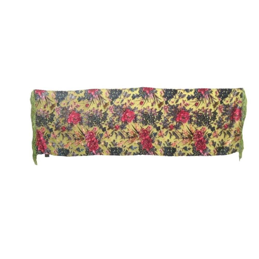 JX NY Velvet Burnout Floral Patterned Silk Viscose Scarf Fringe Rectangle
